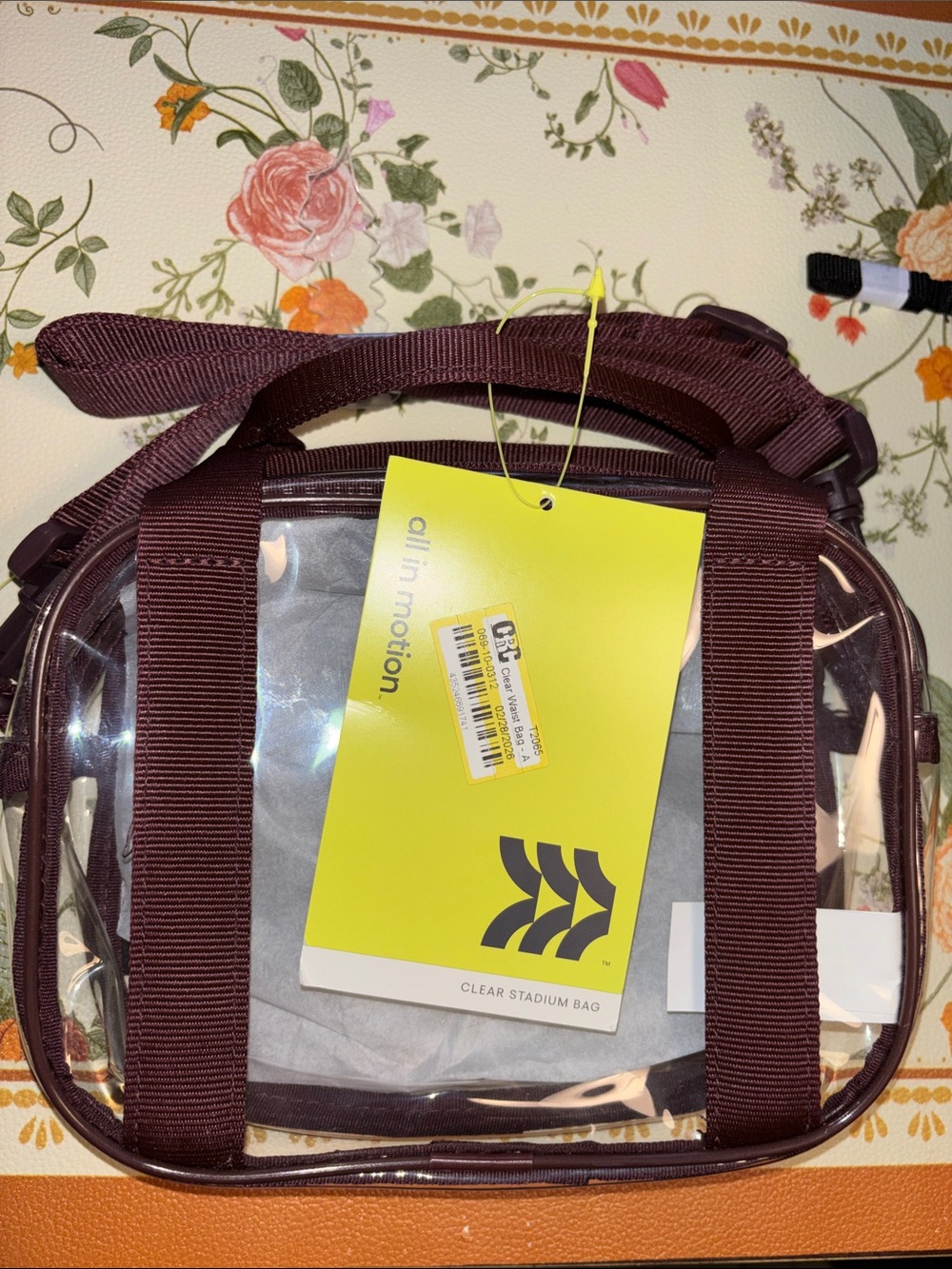 all in motion Clear Tote with Dark Burgundy Trim